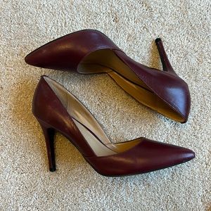 Women’s burgundy pointed toe leather heels